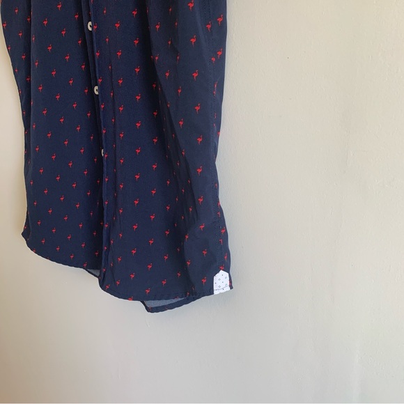 Report Collection Navy Flamingo Button Front Short Sleeve Shirt - Picture 6 of 13